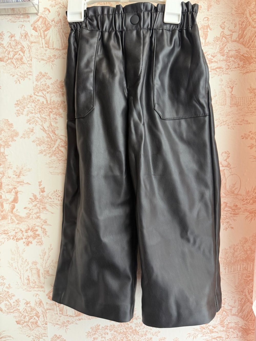 Zara Kids Black Faux Leather Wide-Leg Pants Size 4t